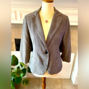 Cabi Beige Black Check Blazer 3/4 Gathered Sleeve Size 4 Vintage